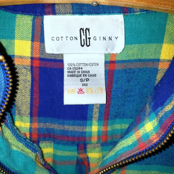 vintage Cotton Ginny women's pullover green blue plaid flannel shirt, size S - Picture 5 of 9